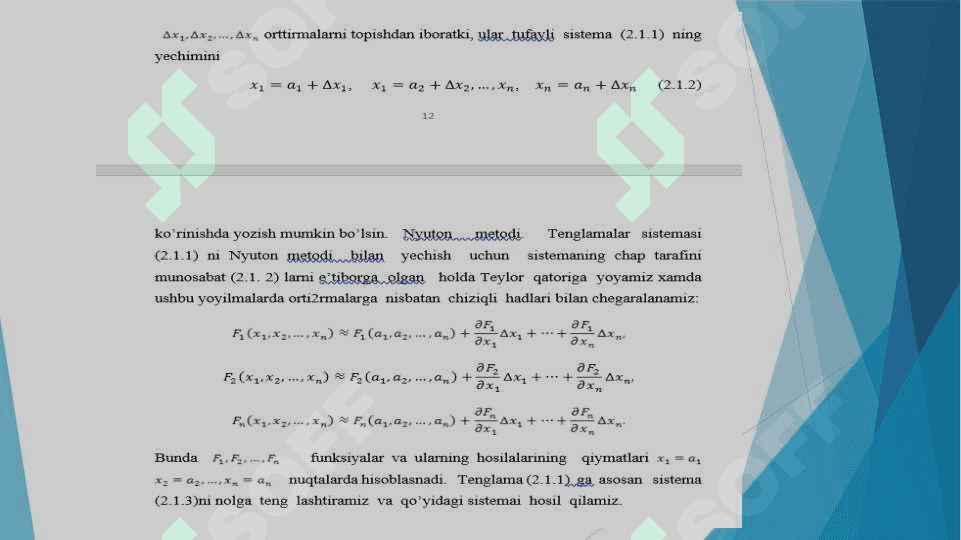 Chiziqsiz tenglamalar sistemasini yechishning Nyuton usullari 4