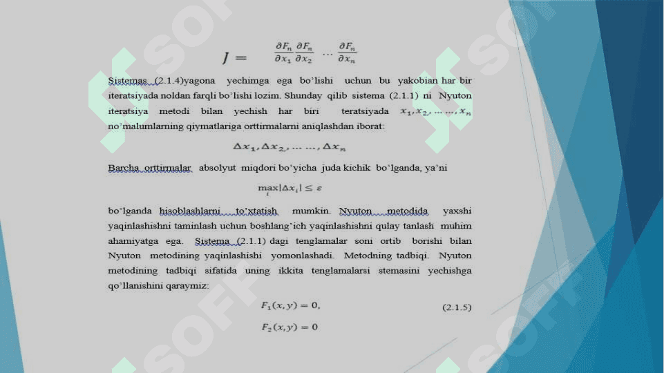 Chiziqsiz tenglamalar sistemasini yechishning Nyuton usullari 6