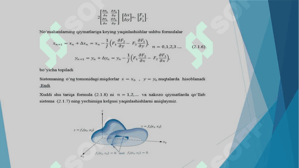 Chiziqsiz tenglamalar sistemasini yechishning Nyuton usullari 8