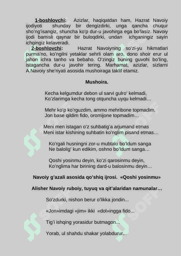 Alisher Navoiy tadbir ssenariysi
"Navoiy qalblarda yashar abadiy" 3