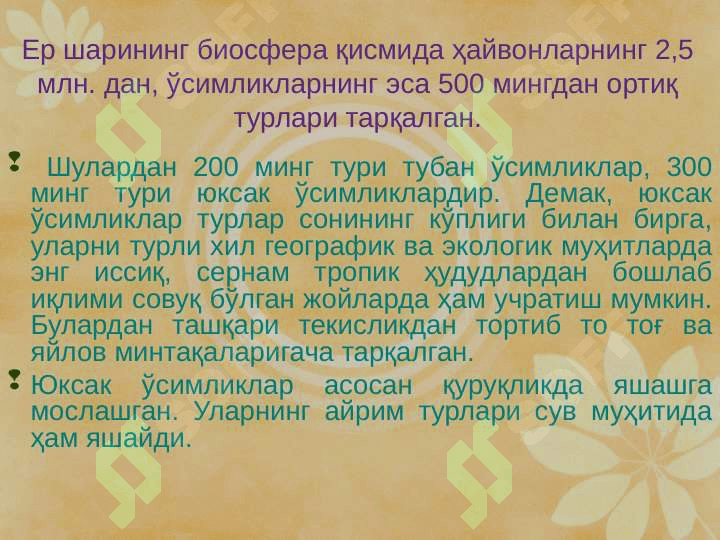 Юксак ўсимликлар систематикаси фанига кириш. pptx 3