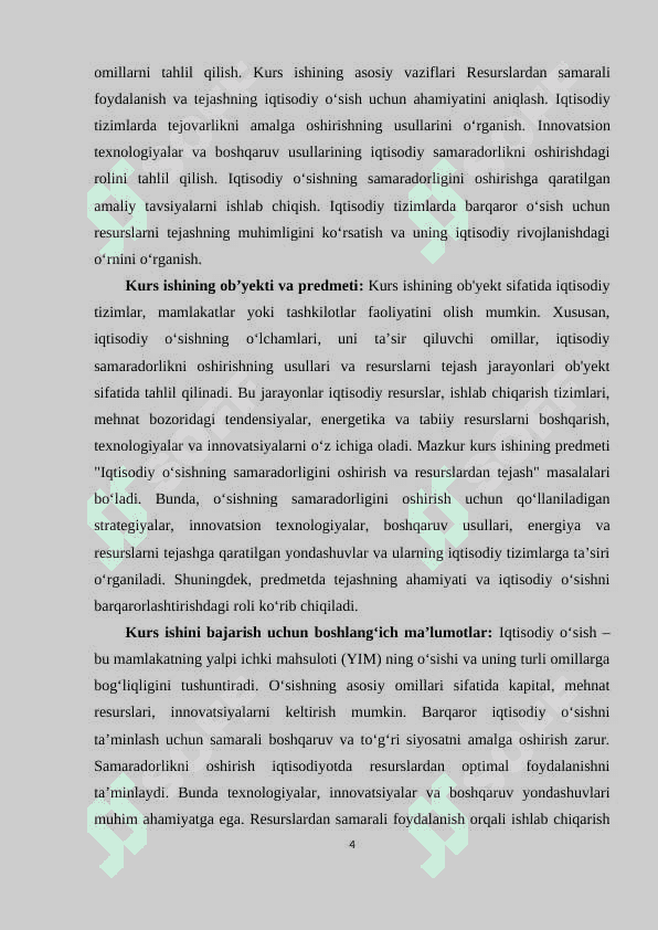 IQTISODIY O‘SISH VA UNING SAMARADORLIGINI OSHIRISH, TEJAMKORLIK. 4