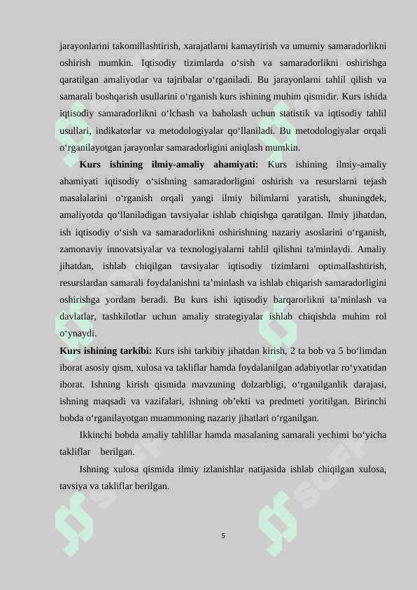 IQTISODIY O‘SISH VA UNING SAMARADORLIGINI OSHIRISH, TEJAMKORLIK. 5