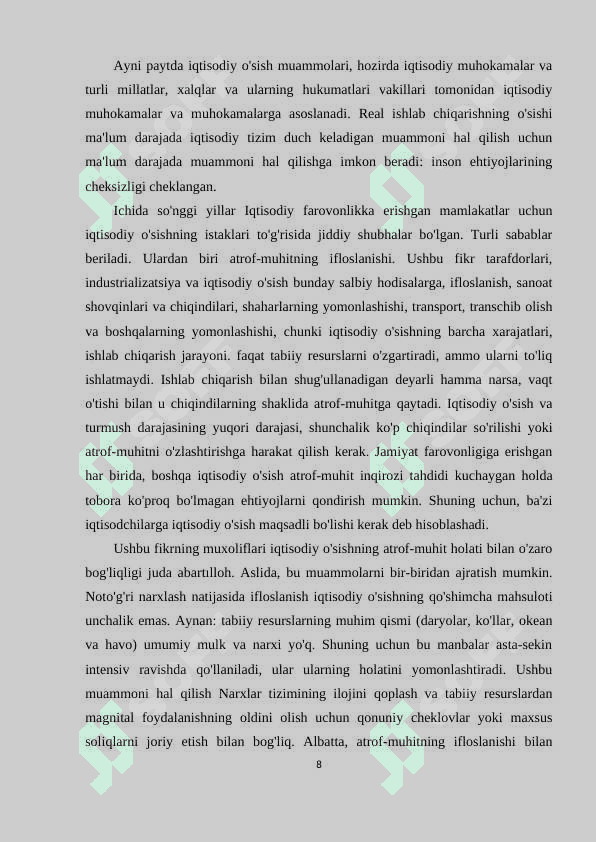 IQTISODIY O‘SISH VA UNING SAMARADORLIGINI OSHIRISH, TEJAMKORLIK. 8