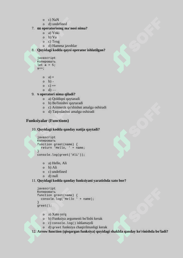 O'zgaruvchilar (Variables) test 2