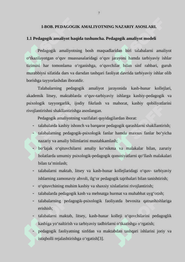 Talabalar malakaviy amaliyotini tashkil qilish, nazorat etish va baholash metodikasi 7