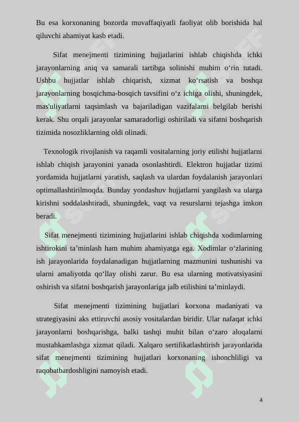 SIFAT MENEJMENTI TIZIMINING HUJJATLARINI ISHLAB CHIQISH 4