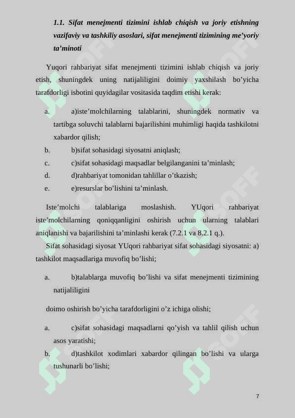 SIFAT MENEJMENTI TIZIMINING HUJJATLARINI ISHLAB CHIQISH 7