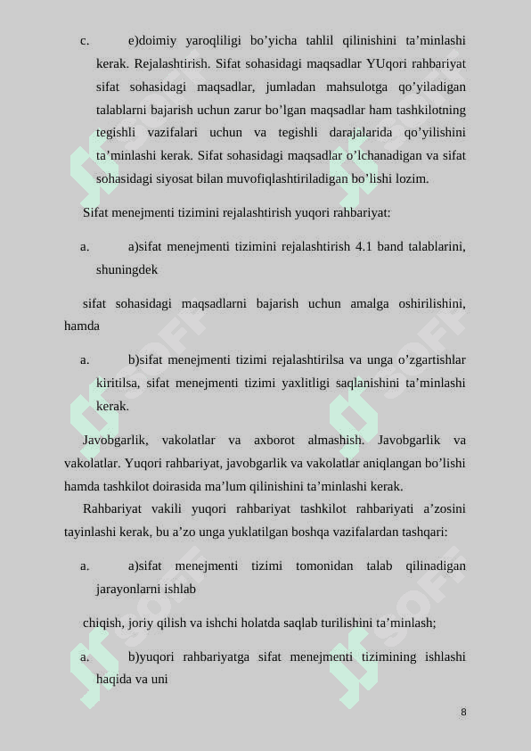 SIFAT MENEJMENTI TIZIMINING HUJJATLARINI ISHLAB CHIQISH 8