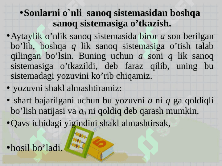 “BOSHLANG`ICH MATEMATIKA KURSI NAZARIYASI”  FANIDAN TAQDIMOT pptx 3