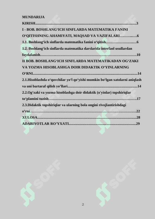 BOSHLANG‘ICH SINFLARDA MATEMATIKA O‘QITISHNING UMUMIY METODIKASI. 2