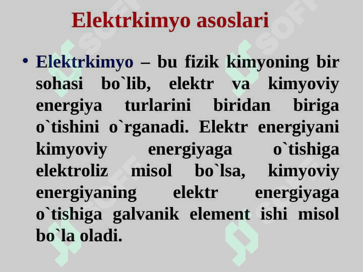 Elektrkimyo asoslari. Elektro’tkazuvchanlik 5