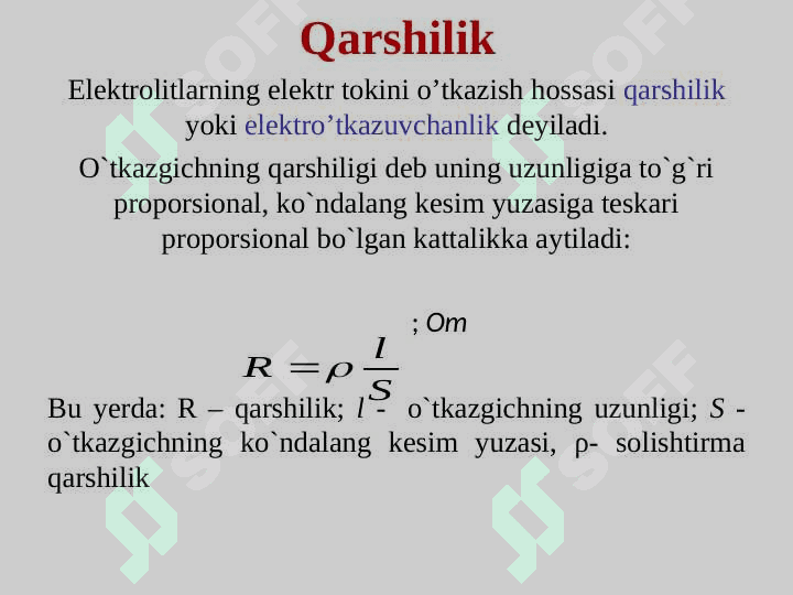 Elektrkimyo asoslari. Elektro’tkazuvchanlik 7