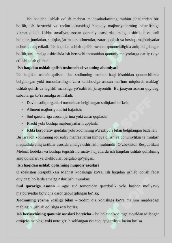 Ish haqidan ushlab qolish 2