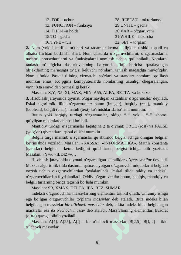 Paskal dasturlash tilida chiziqli dasturlar tuzish 8