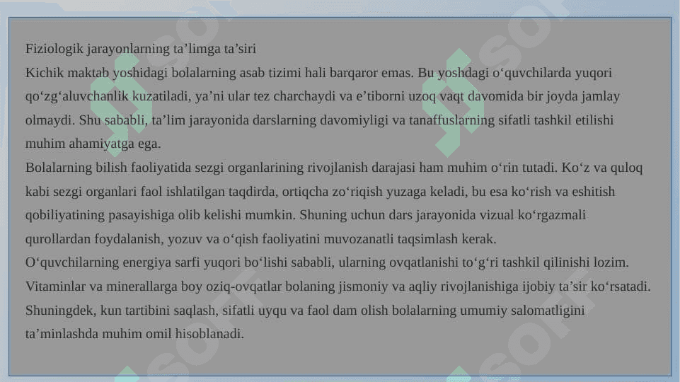 KICHIK MAKTAB YOSHIDAGI 0 ‘QUVCHILARNING PSIXOLOGIK XUSUSIYATLARI 7
