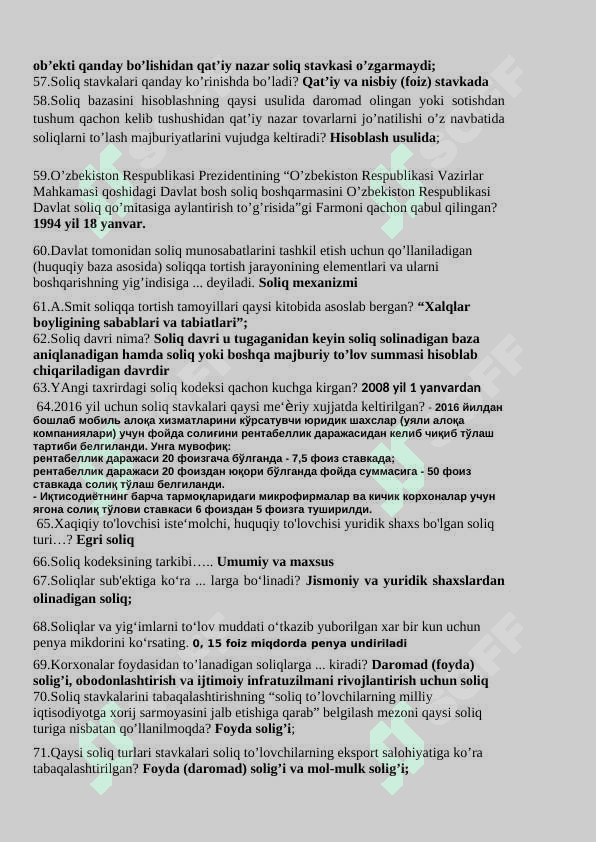 soliq fanidan yakuniy baholash javoblari 4