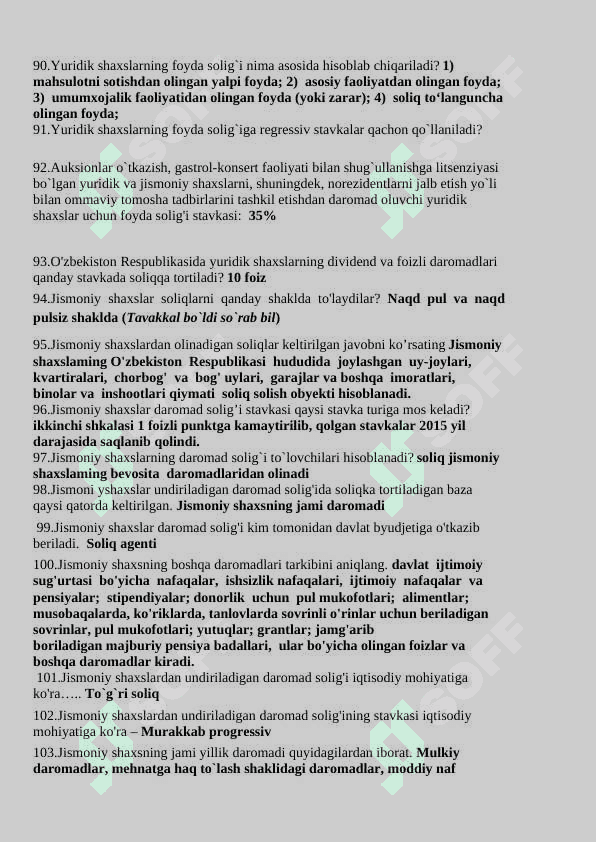 soliq fanidan yakuniy baholash javoblari 6
