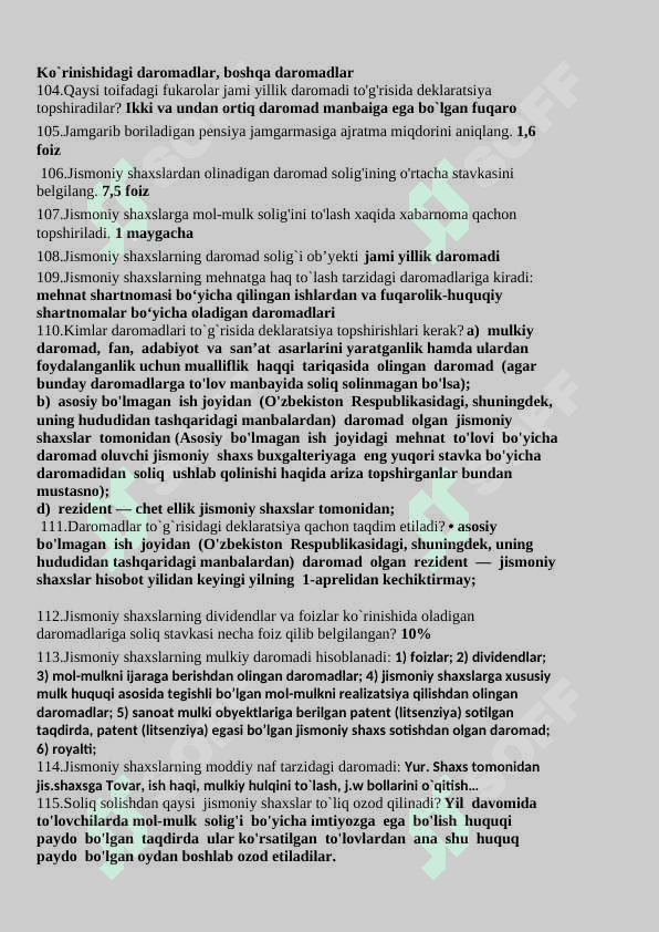 soliq fanidan yakuniy baholash javoblari 7