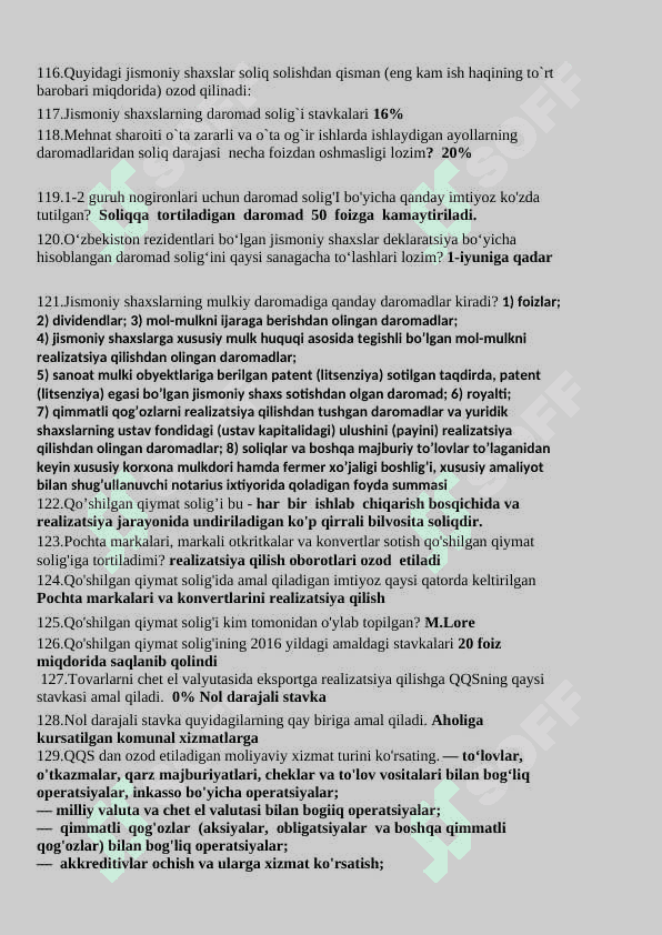 soliq fanidan yakuniy baholash javoblari 8