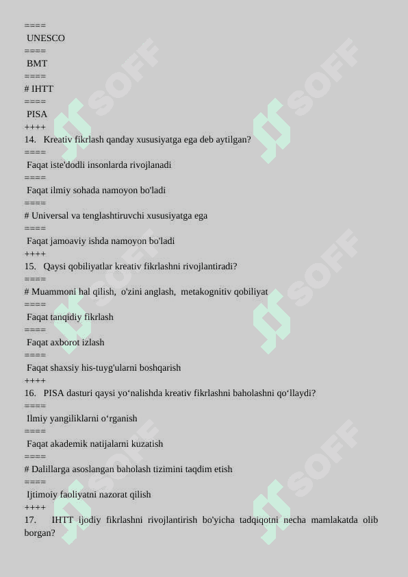 Tarbiya fanini o’qitish metodikasi 200 talik test to'g'ri javoblari bilan 4