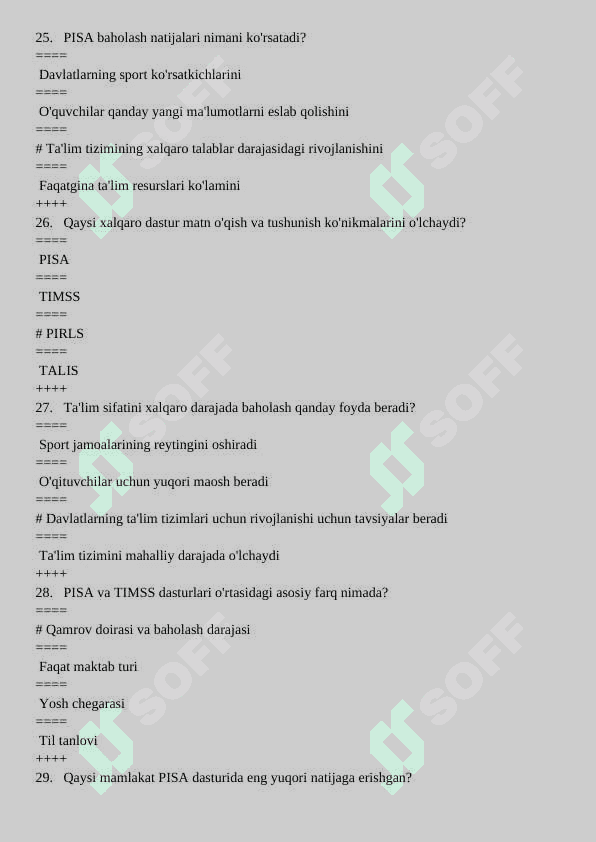 Tarbiya fanini o’qitish metodikasi 200 talik test to'g'ri javoblari bilan 7