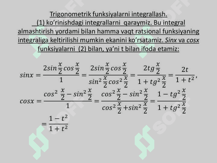 Trigonometrik funksiyalarni integrallash 3