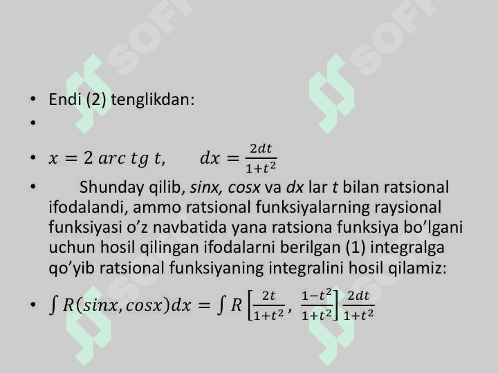 Trigonometrik funksiyalarni integrallash 4