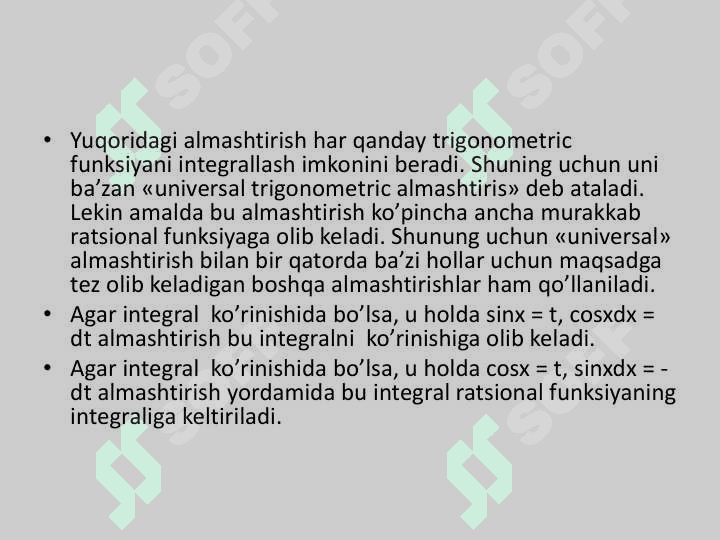 Trigonometrik funksiyalarni integrallash 5