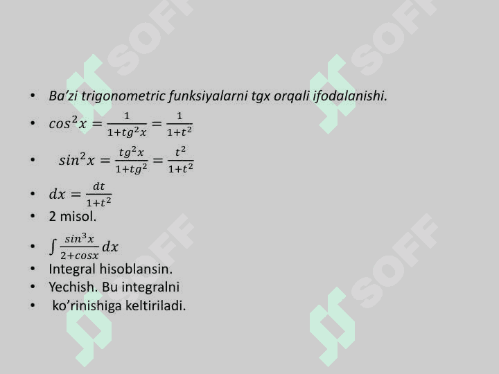 Trigonometrik funksiyalarni integrallash 7