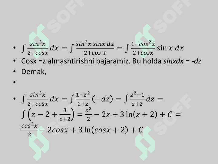 Trigonometrik funksiyalarni integrallash 8
