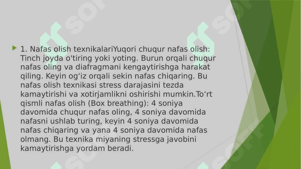 Stresni boshqarishning psixalogik texnikalari qanday 3
