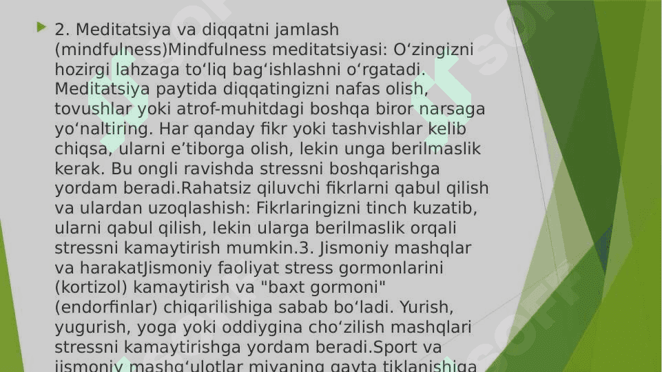 Stresni boshqarishning psixalogik texnikalari qanday 4