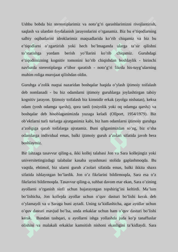 Stereotiplar, noto’g’ri qarashlar va diskriminatsiya. 4