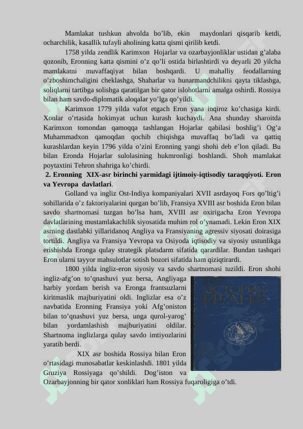 Eron yangi davrda. Tarixiy rivojlanishning asosiy voqealari va jarayonlari 6