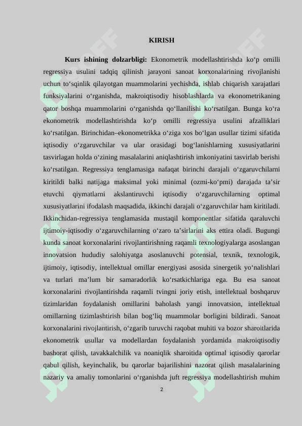 TIJORAT FAOLIYATIDA REGRESSION TAHLILDAN FOYDALANISH 2