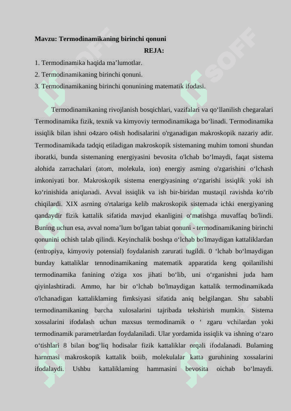Termodinamikaning birinchi qonuni 8