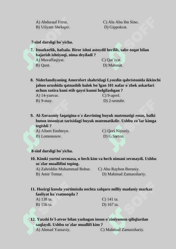 Tarbiya fanidan 15 talik test 2