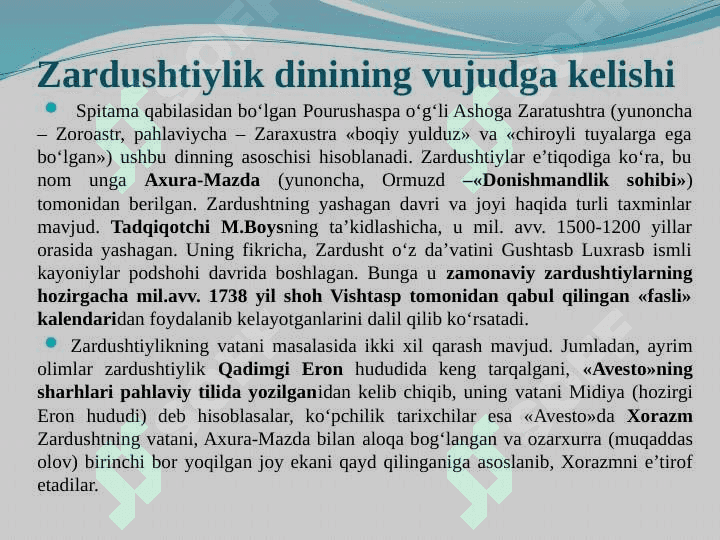 Zardushtiylik dini (TAQDIMOT) 3