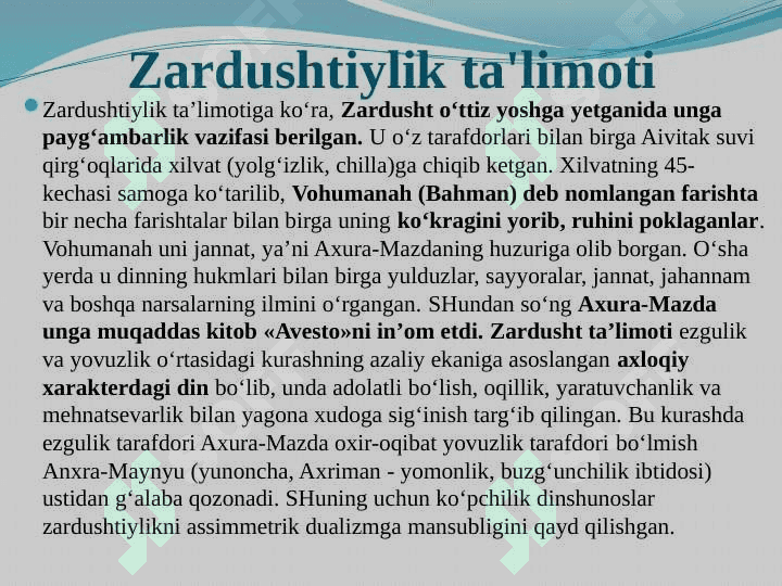 Zardushtiylik dini (TAQDIMOT) 7