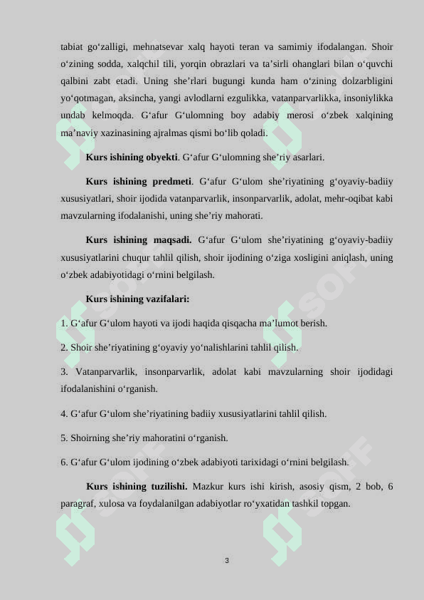 GʻAFUR GʻULOM SHE'RIYATI. KURS ISHI 3