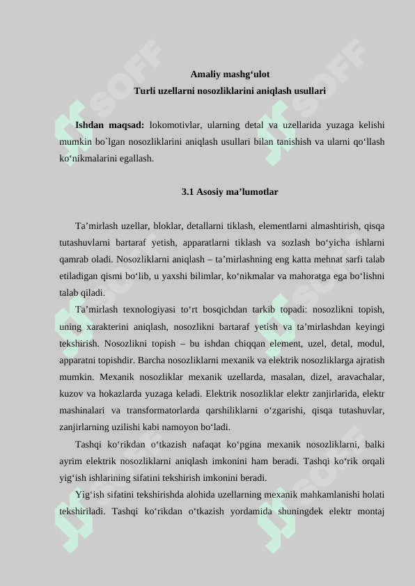 TURLI LOKOMOTIVLAR UZELLARNI NOSOZLIKLARINI ANIQLASH USULLARI 2