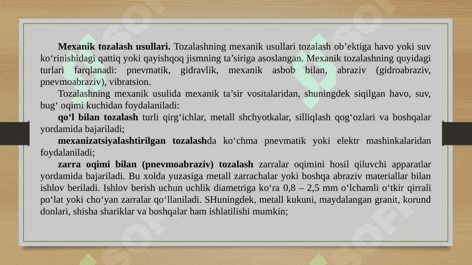 TA’MIRLASH OB’YEKTINI TOZALASHNING TEXNOLOGIK USULLARI 6