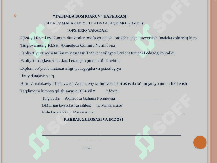 Maktabgacha talimda zamonaviy talim texnalogiyalari KURS ISHI 2