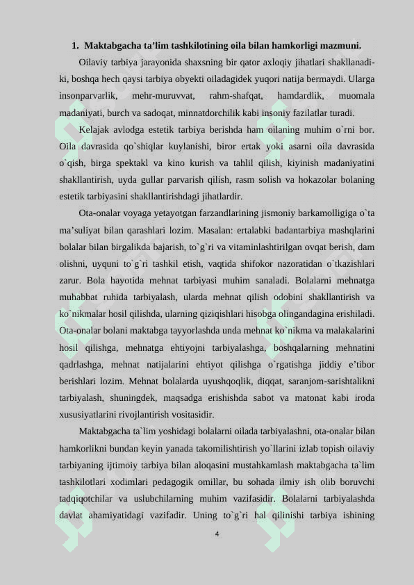 MAKTABGACHA TA’LIM MUASSASASI, OILA VA MAKTAB HAMKORLIGI 4