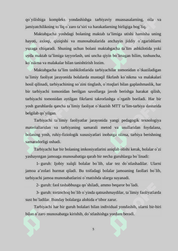 MAKTABGACHA TA’LIM MUASSASASI, OILA VA MAKTAB HAMKORLIGI 5