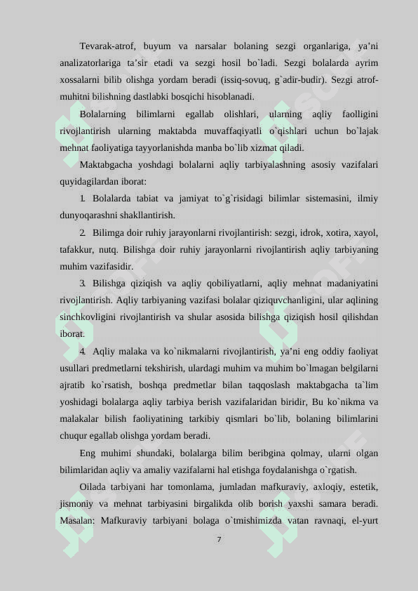MAKTABGACHA TA’LIM MUASSASASI, OILA VA MAKTAB HAMKORLIGI 7