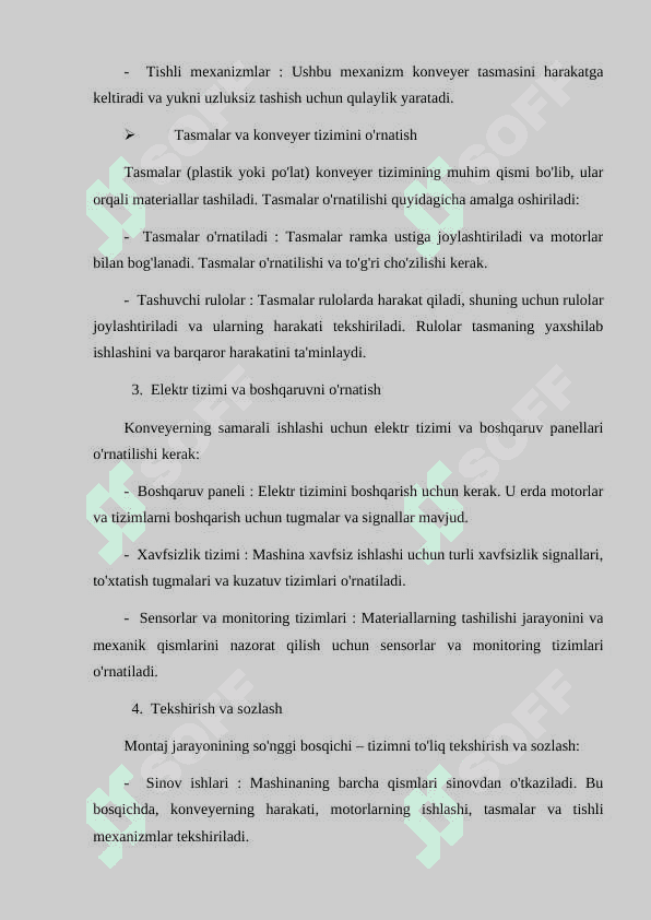 Uzluksiz tashish mashinalarini montaj qilish 3