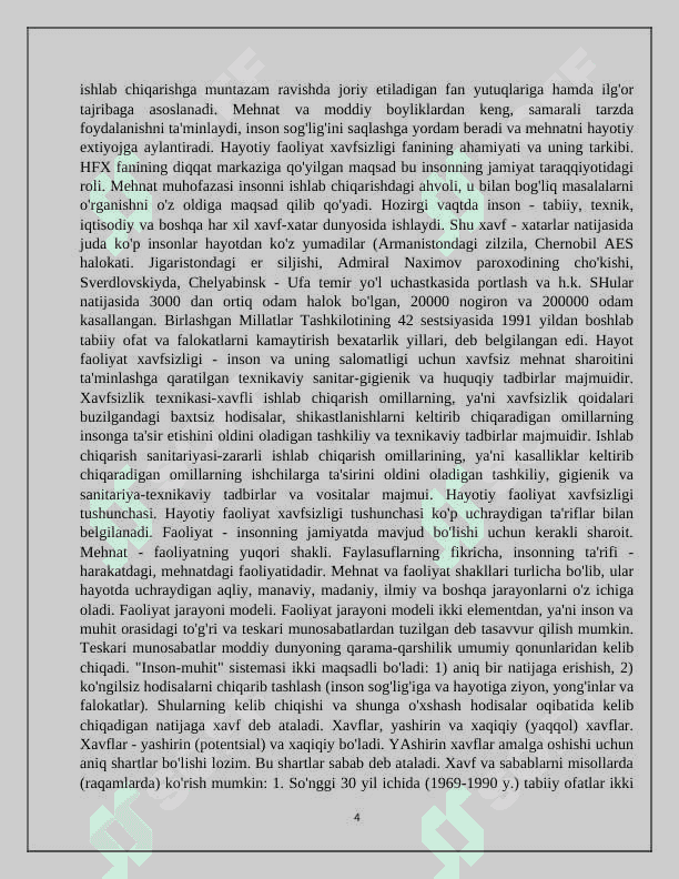 HAYOT FAOLIYATI XAVFSIZLIGI FANINING BUGUNGI KUNDAGI AHAMIYATI. 4