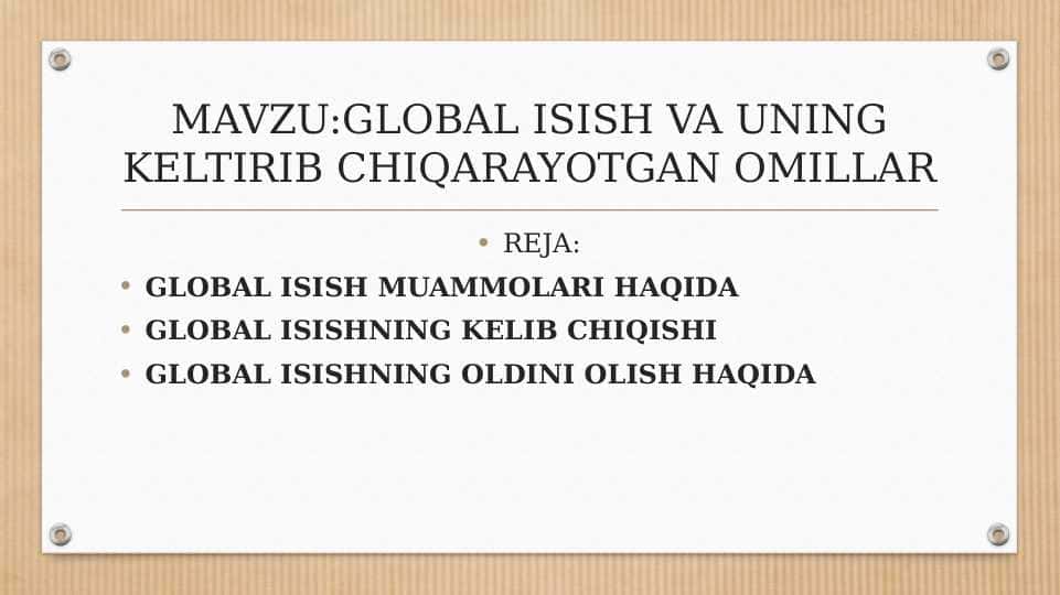 GLOBAL ISISH VA UNING KELTIRIB CHIQARAYOTGAN OMILLAR